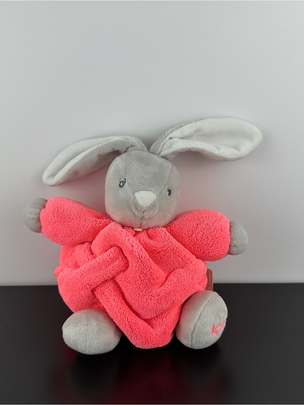 Kaloo France Rare Plume Chubby Bunny Rabbit 8" Gray Neon Pink Lapin Plush